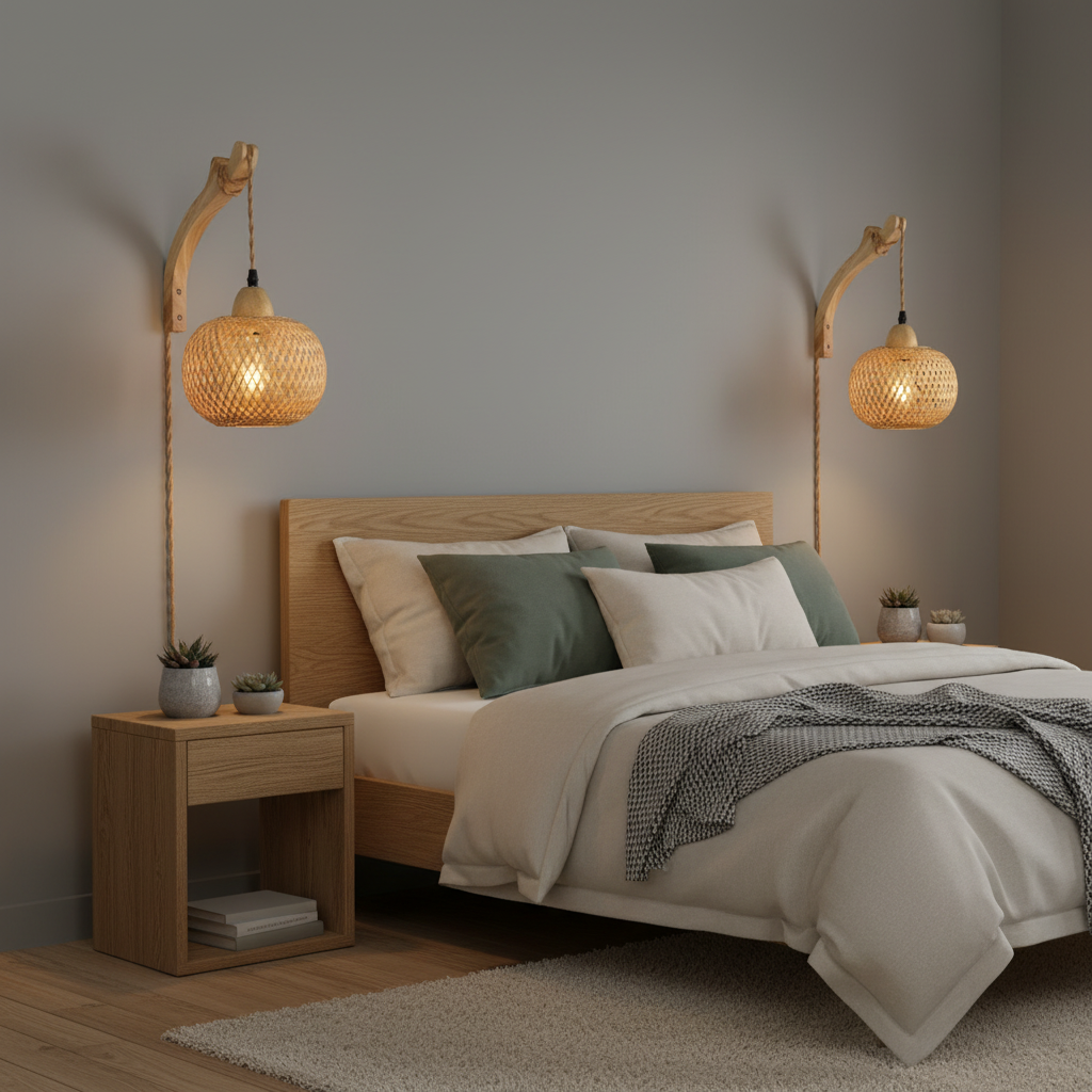 Kinkiet Bambusowy | Lampa Ścienna z Liny Konopnej