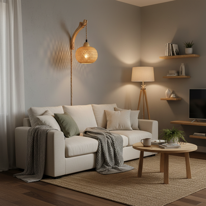 Kinkiet Bambusowy | Lampa Ścienna z Liny Konopnej